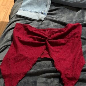 Elegant Red Eyelet Women's Crop Shirt